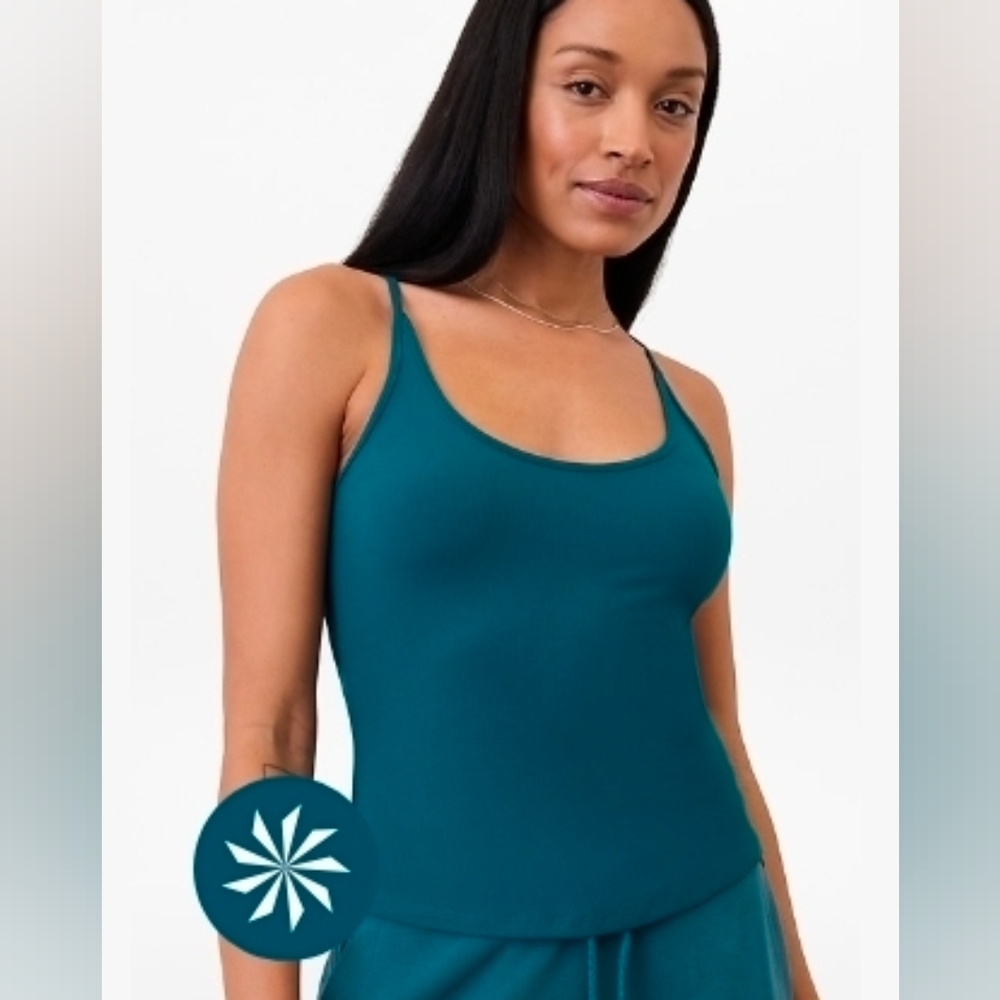 Athleta Signature Rib Thin Strap Tank Teal Blue NWT Size Small